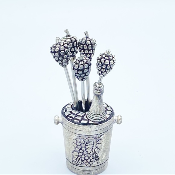 Vintage European Silver Plated Olive Cocktail Fork Set - Picture 5 of 10